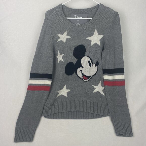 Disney x Chaser Mickey Mouse Graphic Sweater Womens Medium Gray Scoop Neck - Picture 1 of 7